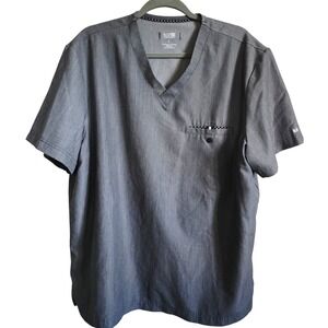 Koi Next‎ Gen L Gray Scrub Top V Neck Pocket Short Sleeve Womens L NEW